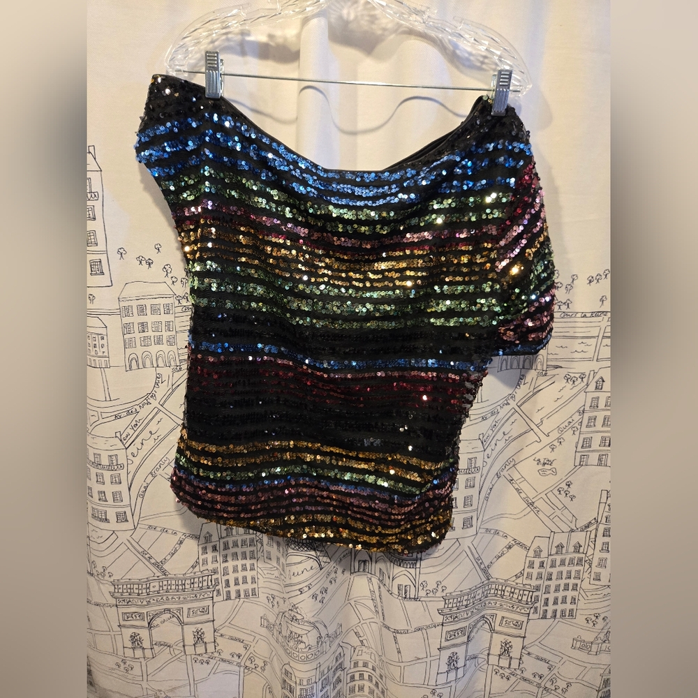 NWOT Women's Sequin One Shoulder Top Size Large - Picture 7 of 7